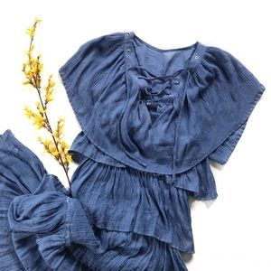 SOLD⚡️ Boho style blue tiered ruffle lace up dress
